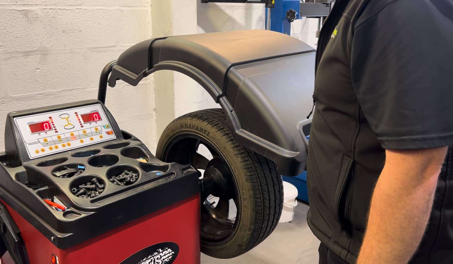 Wheel balancing machine at AlloyGator HQ